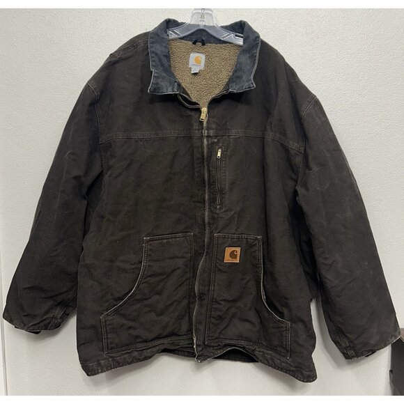 Carhartt C61 DKB Sherpa-Lined Work Coat Jacket Men’s 4XL Dark Brown Duck Chore - Picture 1 of 15